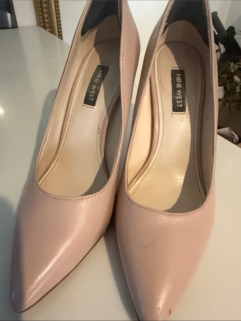 Nine West Blush Pink Leather Pointed-Toe Pumps